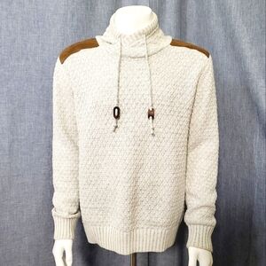 X-RAY Shawl Collar Pullover Sweater Faux Suede Shoulder Patches Oatmeal Men's M